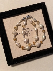 天然淡水珍珠黄水晶手串