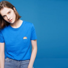 Women's Panda Print Short-sleeves Blue T-shirt Aqu