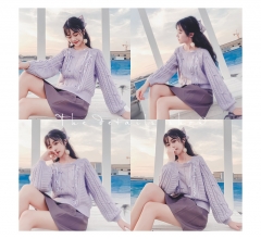 Purple sweater girl loose outer wearing lazy wind