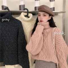 Twist sweater women's high neck thickened short Pu