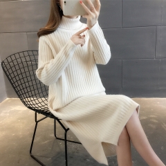 Long solid color Pullover Sweater women's high nec