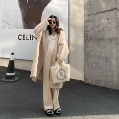 Long V-neck profile knitted cardigan women's loose