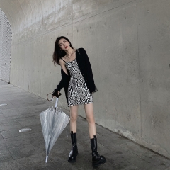 Zebra pattern sexy slim-fit suspender skirt female