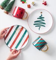 Merry Christmas Ceramic Dinner Dish Plate Set Mug