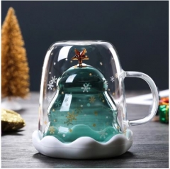 300ML Double Layered Anti Scald Glass Christmas Tr