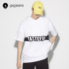 gxg jeans男装2018夏新款字母印花短袖衬衫潮 WHITE M