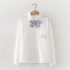 Woman School Uniforms Embroidery Shirts Sexy Colla