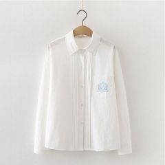 Woman School Uniforms Embroidery Shirts Sexy Colla