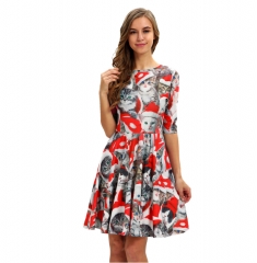 Digital print Pullover women's slim dress autumn w