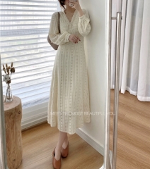 Long sleeve lace solid dress