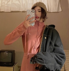 Winter new solid color sweater pink L