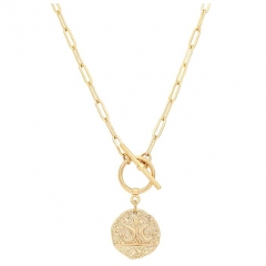 18k Gold Medallion Pendant Necklace Evil Eye Coin