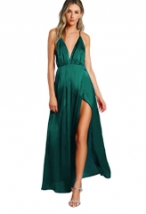 Dior Women's Sexy Satin Deep V Neck Backless Maxi 