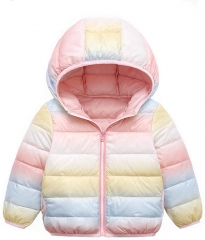 彩虹衣Curipeer girls' down jacket rainbow hooded Ligh