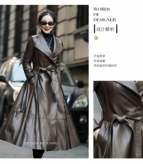 Nerazzurri Autumn long leather trench coat for wom