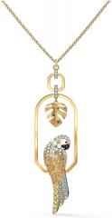 Tropical parrot pendant, bright color, gold plated