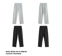 褶皱垂坠感纯色极简竖条纹宽松直筒休闲长裤DE990012