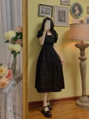 黑色礼服裙高级质感仙女连衣裙设计感小众赫本风茶歇法式复古大码个性