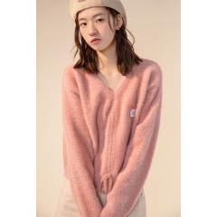 宝藏百搭粉色V领针织2021新款毛衣 宝藏百搭粉色V领针织2021新款毛衣