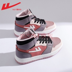 回力官方旗舰 高帮鞋女aj女鞋子女士休闲鞋新品秋冬季皮面潮流学生篮球空军一号运动鞋板鞋女 砖红色-推