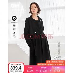 撞色纽扣纯羊绒毛呢外套女 2021年新品舒适保暖毛呢大衣女中长款 静谧黑 S