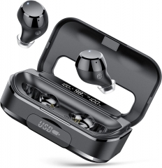 Lekaby 蓝牙 5.3 耳机IPX7 防水无线耳机内置麦克风,适用于健身房/工作/家庭,黑色