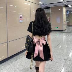 2022新款设计感小众蝴蝶结学院风辣妹连衣裙