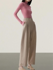 欧版美式高腰毛呢阔腿裤女九分时尚新款九分裤休闲毛呢裤直筒裤子