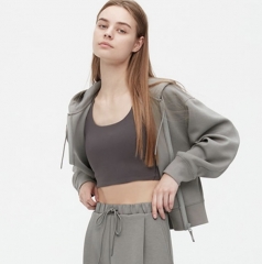 梦境剧院 女装 快干休闲拉链连帽外套(长袖短款高腰运动卫衣) 灰 s