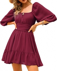 EXLURA Women's Lantern Sleeve Tie Back Summer Dres