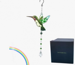 63 毫米蜂鸟水晶礼品太阳捕手室内窗户,手工蜂鸟彩色玻璃水晶装饰品彩虹制作器,悬挂蜂鸟风铃独特户外