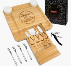 KITCHENVOY Bamboo Cheese Board Set with Slide-Out 
