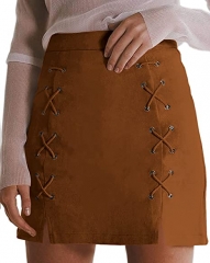 Women's basic suede high waist A-line mini pencil