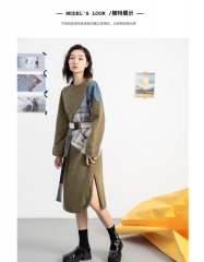 原创设计牛油果绿连衣裙个性印花小清新收腰显瘦加厚长裙 原创设计牛油果绿连衣裙个性印花小清新收腰显瘦加厚长裙