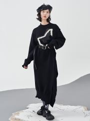 新款小众设计感长款半高领针织连衣裙慵懒风厚毛衣裙女冬 新款小众设计感长款半高领针织连衣裙慵懒风厚毛衣裙女冬