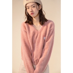 宝藏百搭粉色V领针织2021新款毛衣