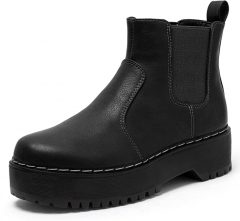 女式防水台及踝靴切尔西弹性短靴时尚一脚蹬靴 黑色 5.5