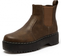 女式防水台及踝靴切尔西弹性短靴时尚一脚蹬靴 棕色 10