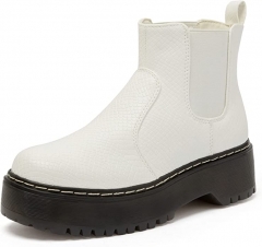 女式防水台及踝靴切尔西弹性短靴时尚一脚蹬靴 白色 10.5