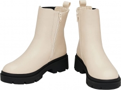 皮革橡胶女式短靴子 白色 7