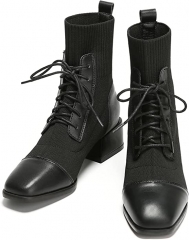 绑带女士尖头皮革靴 黑色 6