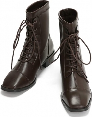 绑带女士尖头皮革靴 棕色 11