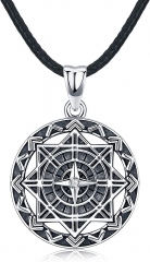 女士指南针项链,S925 纯银吊坠"指南针"男士珠宝礼品,带皮革绳长 22 英寸