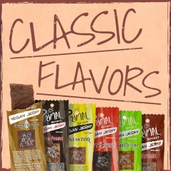 Primal Spirit,素食无肉干条 - 高能量、高蛋白质、非转*、93% 无脂零食、素食干（2