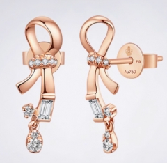 Love Knot同款18K金蝴蝶结钻石耳环女友礼物