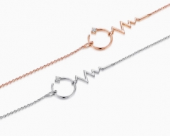 Heartbeat时尚18K金心电图波浪钻石手链女友礼物