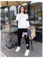 潮牌tb休闲运动套装男女情侣款圆领卫衣卫裤两件套四道杠秋冬加绒 黑色女款【春秋款】 均码