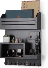 墙壁钥匙扣,壁挂式邮件收纳袋,带 6 个金属钥匙钩,家庭入口装饰钥匙架,豪华黑色