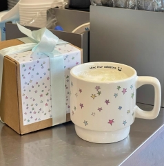 Colorful Star Ceramic Mug, Breakfast Mug, Coffee &