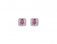 LUXTA 粉色方钻 嘻哈潮牌 925银 锆石 耳钉 男女同款情侣款